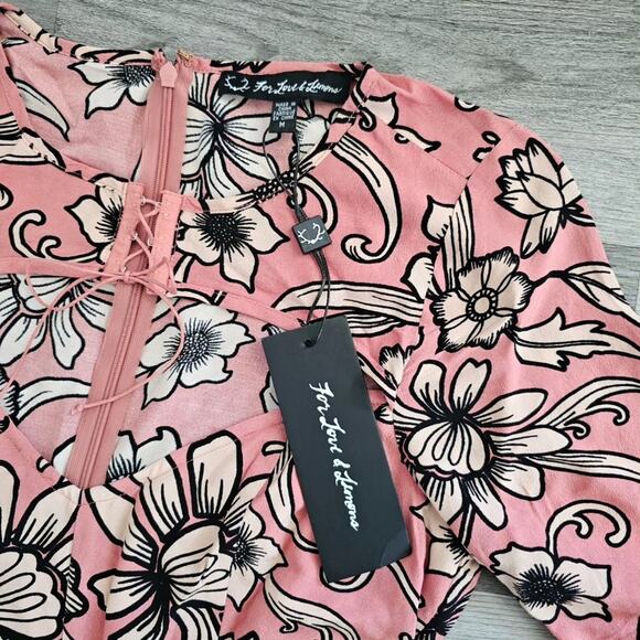 NWT For Love & Lemons Ayla Laced Up Dress in Pink Print - Picture 6 of 9